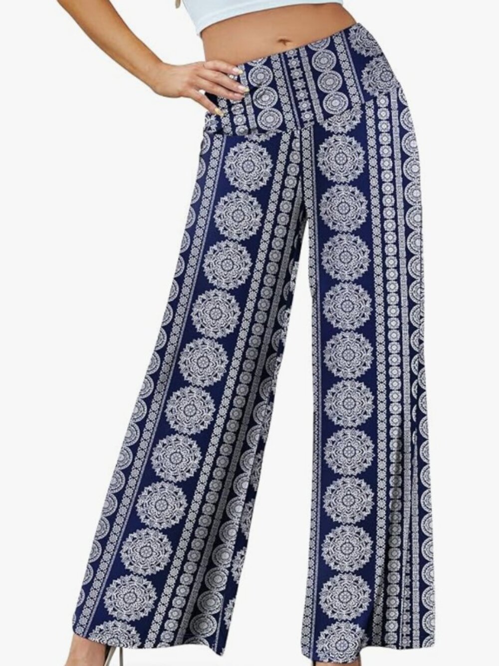 Arolina Wide Leg Flowy Palazzo Pants in Chakra Blue Print